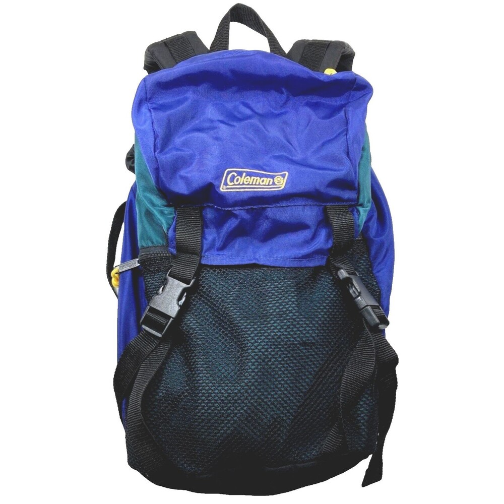 Coleman Vintage Backpack Purple Teal Colorblock Y2K 18" Daypack School Gorpcore